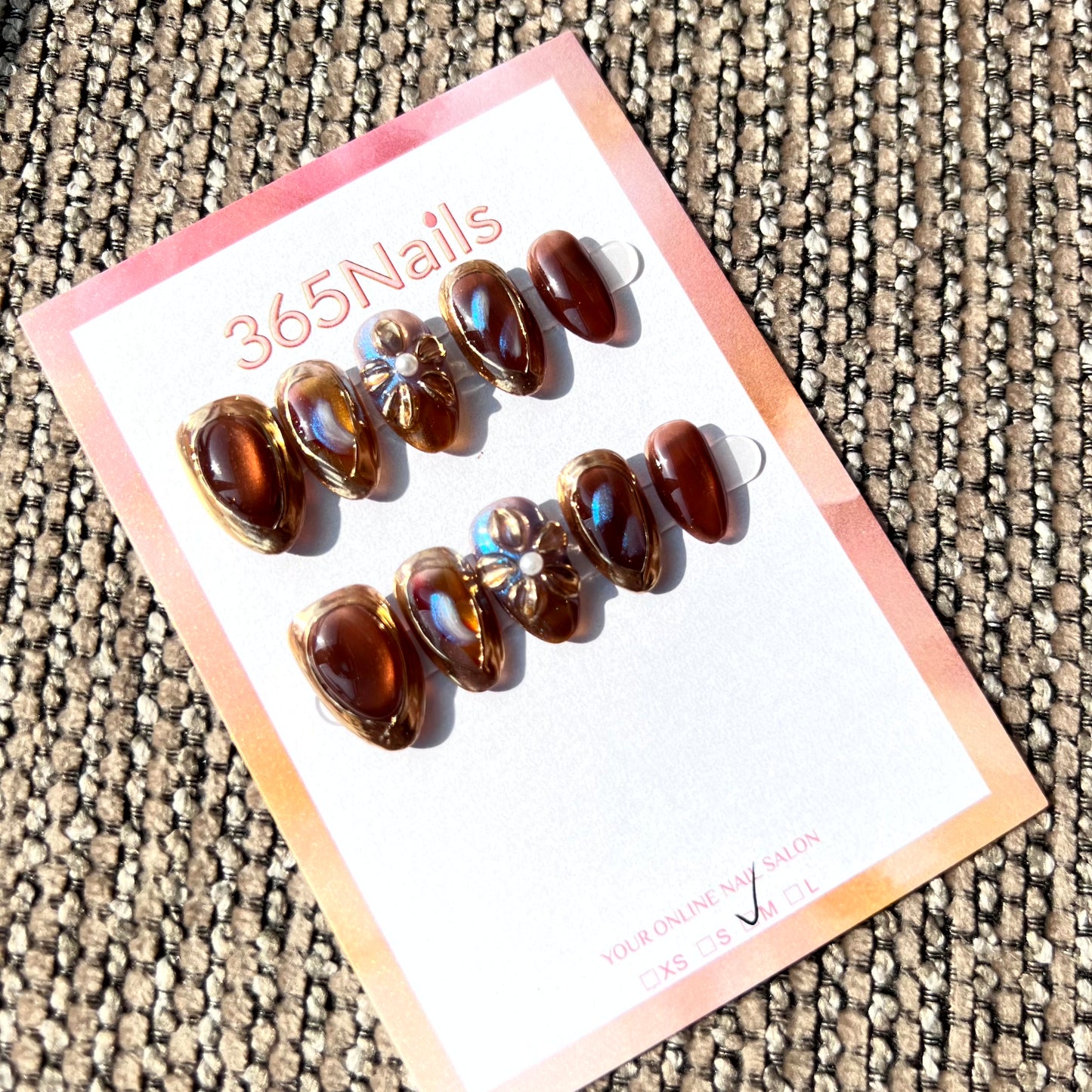 365nails: "Crimson Gold Frame" – Burgundy Cat-Eye & 3D Gold Floral Handmade Almond Nails