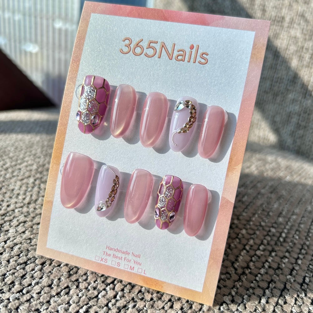 Luxury Logo The Gilded Serpent: "Mauve Serpent" – Dusty Pink Cat Eye & Glitter Scale Handmade Press-On Nails with Crystal Curve