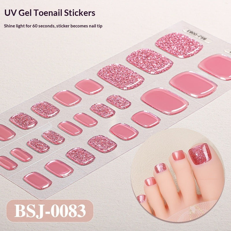Semi-Cured Gel Nail Strips Toe Nails Pure Color Glitter Mismatch Glossy Set (MOQ=3)