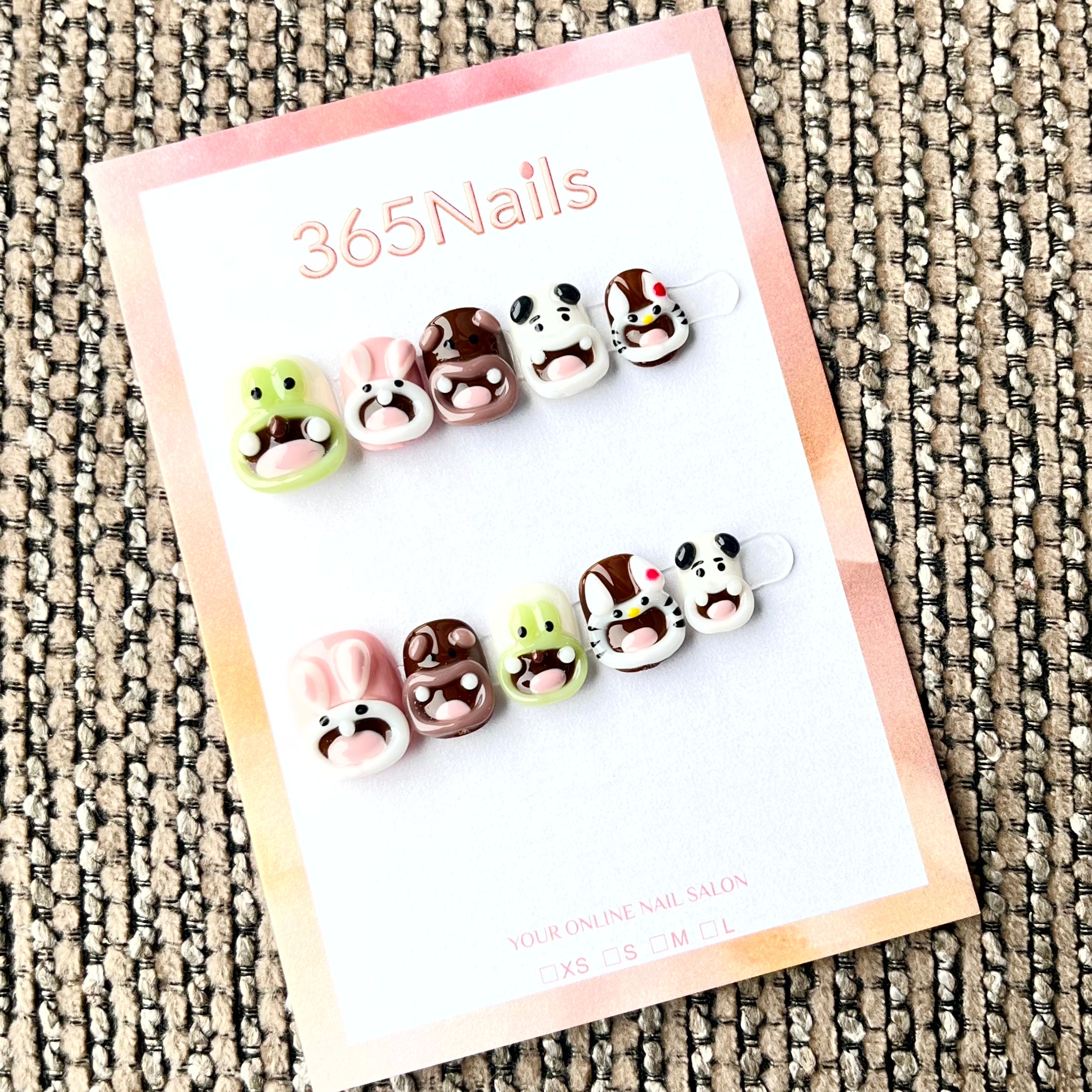365nails: "Big Mouth Buddies" – 3D Quirky Animal Handmade Short Nails
