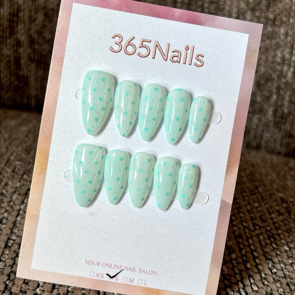 Mint Confetti - Mint Stripe Polka Dot Press-On Nails