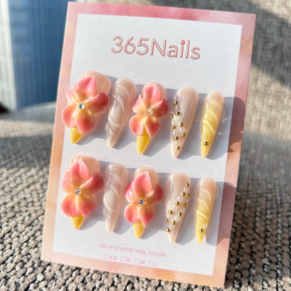 Flora Esculpida: "Turbilhões do Pôr do Sol Pêssego" – Flores Gradiente Coral 3D & Ondulações Cremosas Texturizadas com Detalhes de Pérolas