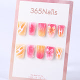 Peach pink gradient × jelly 3D flower, medium-sized square hand-painted design Press On Nail