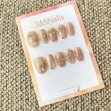 365nails: "Nude Pink Gold 3D Flower Bow Pearl" – handmade press-on nail