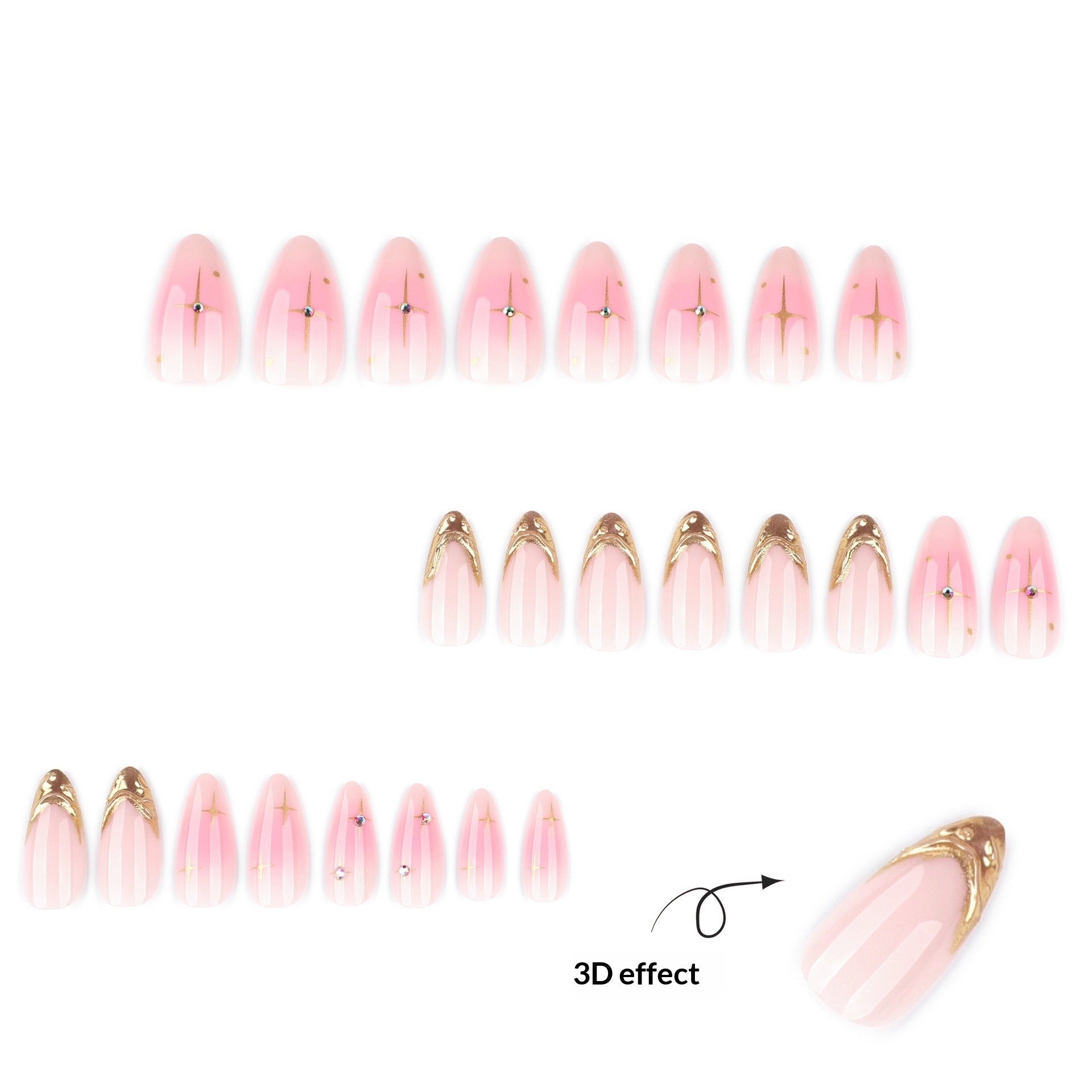 Pink Gold Wave Charm Press On Nails Elegant Design