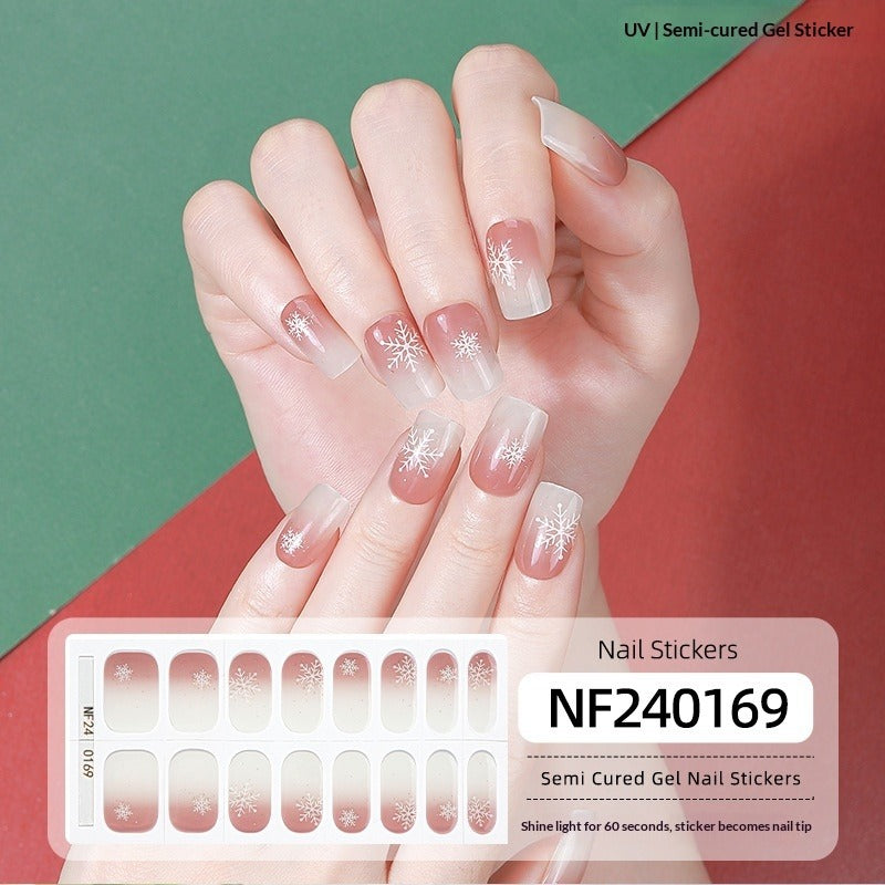 Semi-Cured Gel Nail Strips Christmas Snowflake Festive Glossy Design (MOQ=3)