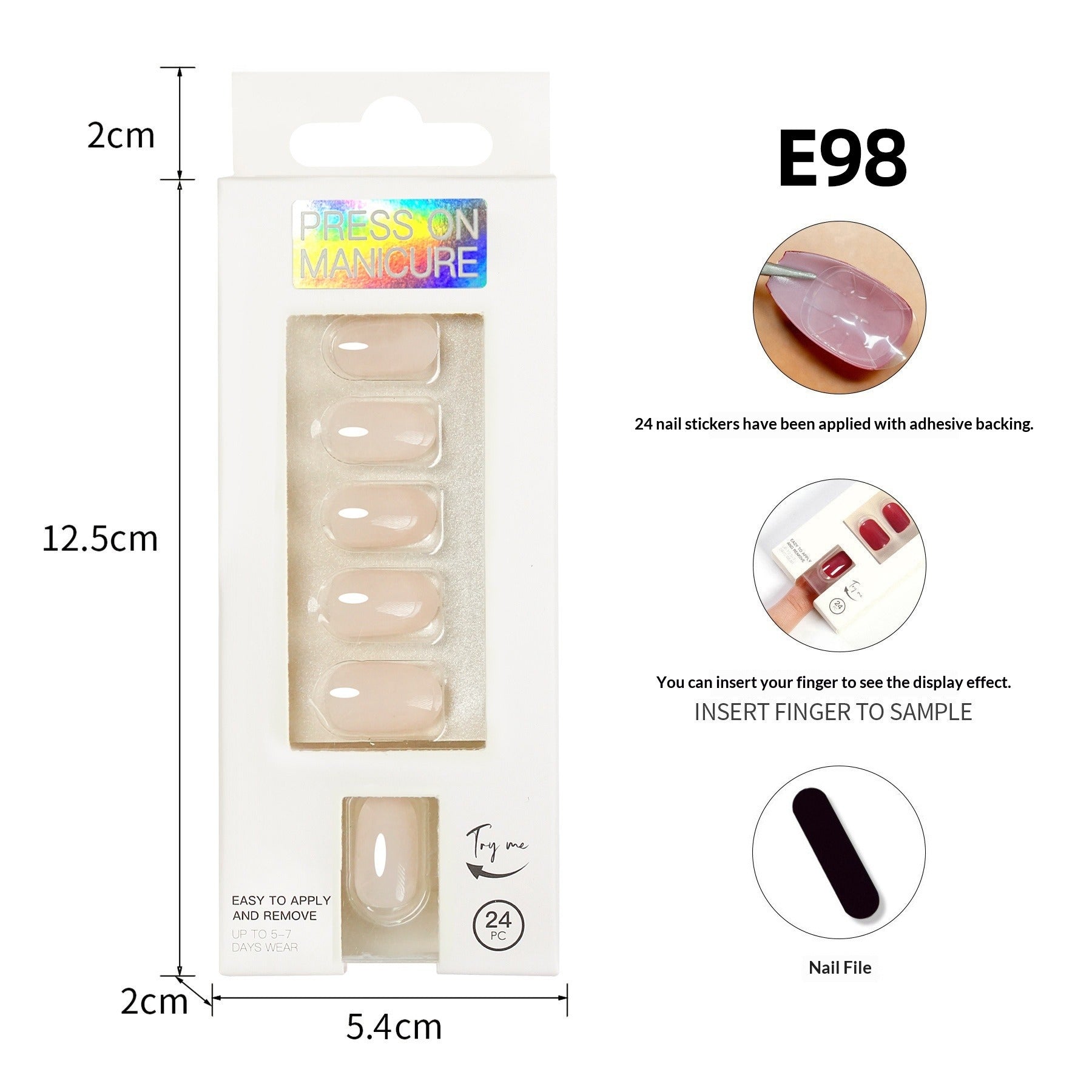 Wearable solid color nude round tip false nails, 24 pieces, neutral packaging