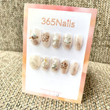 365nails: "Crystal Taupe Bloom" – Sheer Marble & 3D Clear Floral Handmade Oval Nails