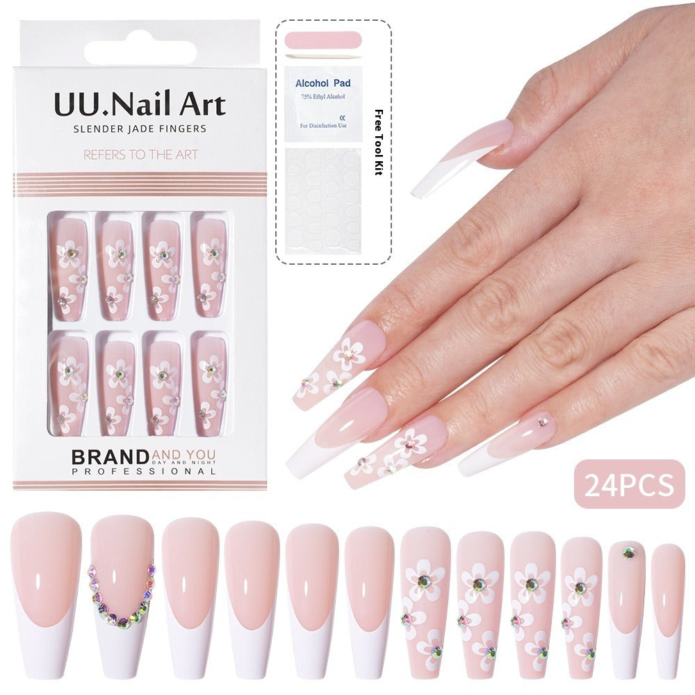 Hand-worn nail Premium  French ladder Sweet removable patch False nail Long prefabricated manicure