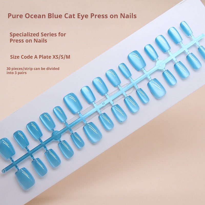 Nail Tips  prefabricated nail, press on nails removable cat eye pure sea blue fairy air nail piece short T nail patch ｜365nails