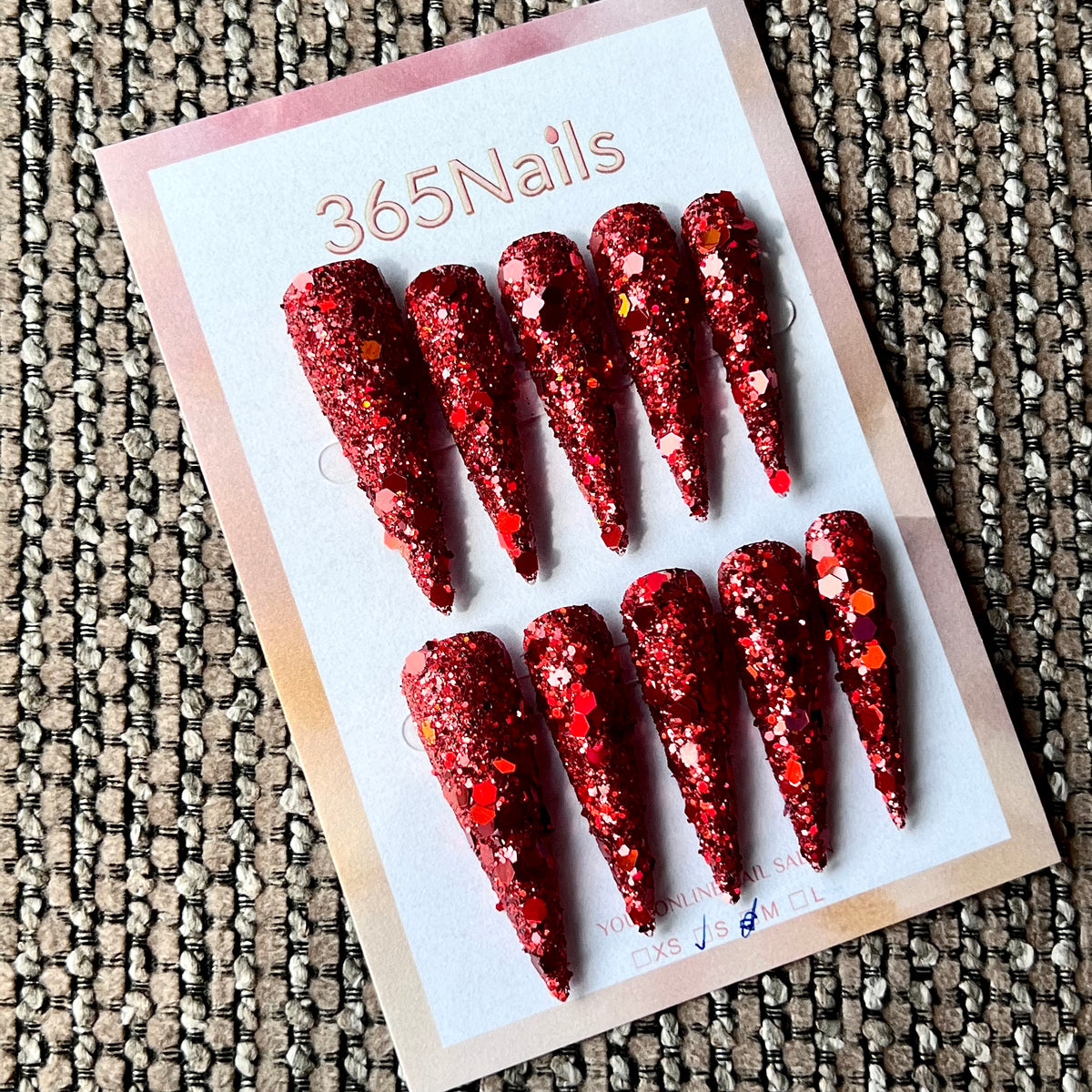 Scarlet Crush - Red Chunky Glitter Stiletto Press-On Nails | Starry Glitter Series