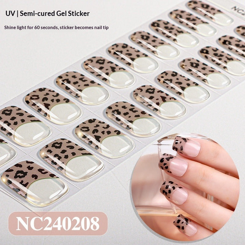Semi-Cured Gel Nail Strips Silver Foil Leopard Glossy Design (MOQ=3)