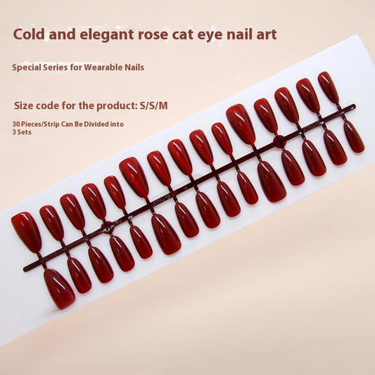 Nail Tips  prefabricated nail burgundy white cat eye fashion girl versatile  removable press on nails 30 pieces｜365nails