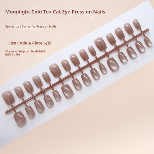 Nail Tips  prefabricated nail, simple brown cold tea, white cat eye,  ins wind, removable nail art tablets 30 pieces｜365nails