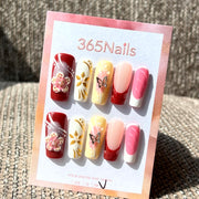 365nails: "Retro Bloom" – 3D Floral & Butterfly Handmade Square Nails