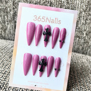 Pink Almond Press-On Nails with Black Cross 3D Charms