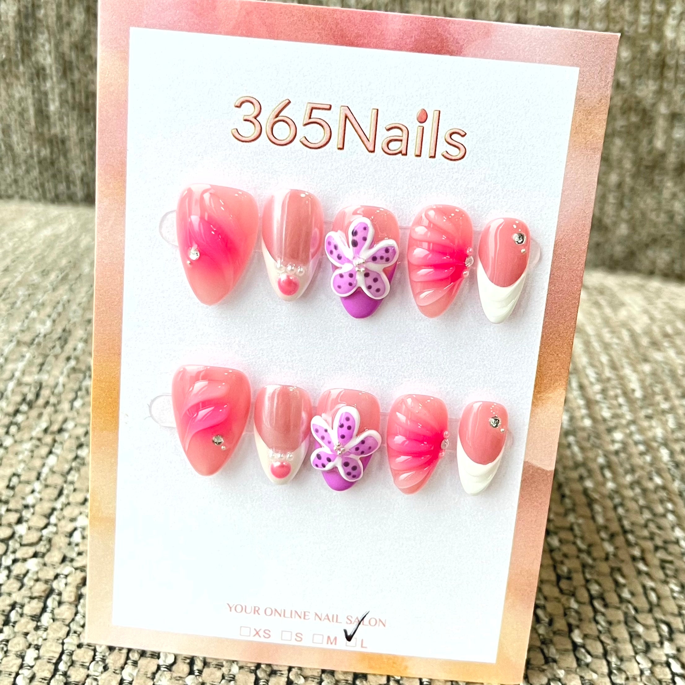 365nails: "Sweet Whispers" – 3D Floral & French Tip Handmade Almond Nails