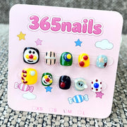365nails: "Cartoon Circus" – 3D Character & Stripes Handmade Short Square Nails