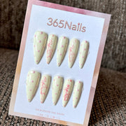 Lemon Script - Pastel Yellow Pink Dot Press-On Nails