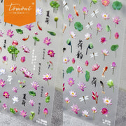 Watercolor Lotus Pond – Chinese Style Floral Nail Art Set