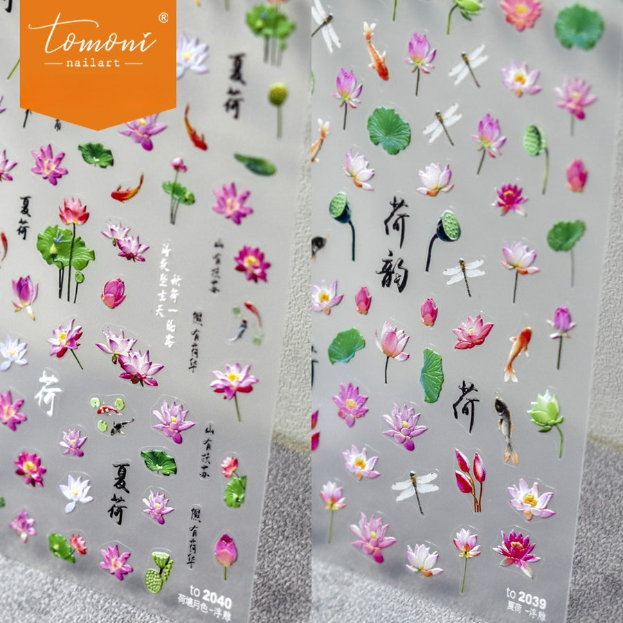Watercolor Lotus Pond – Chinese Style Floral Nail Art Set