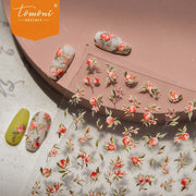 Adesivos de Unha Flor de Pessegueiro e Frutas – Conjunto Botânico Primavera 5D em Relevo