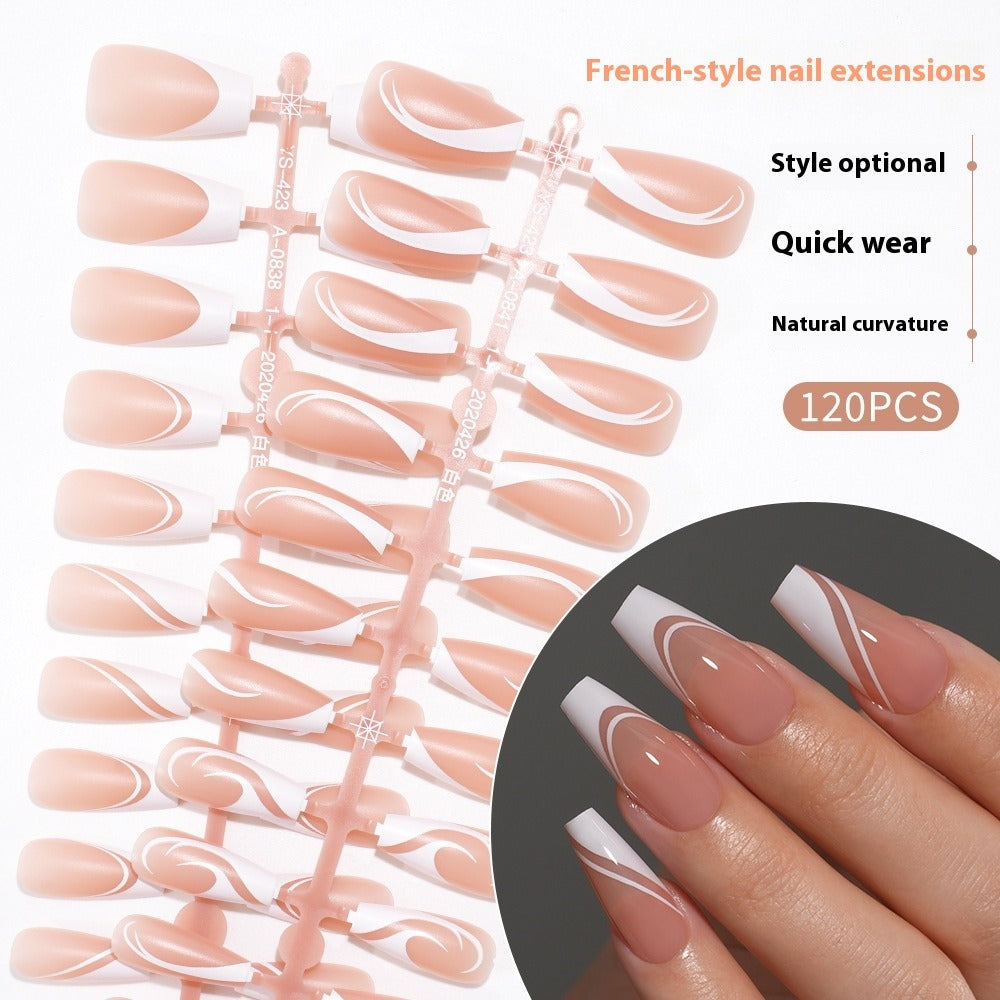 Nail Tips press on nails French, simple long ladder seamless detachable prefabricated nail piece fake nail 120 pieces bag patch nail art