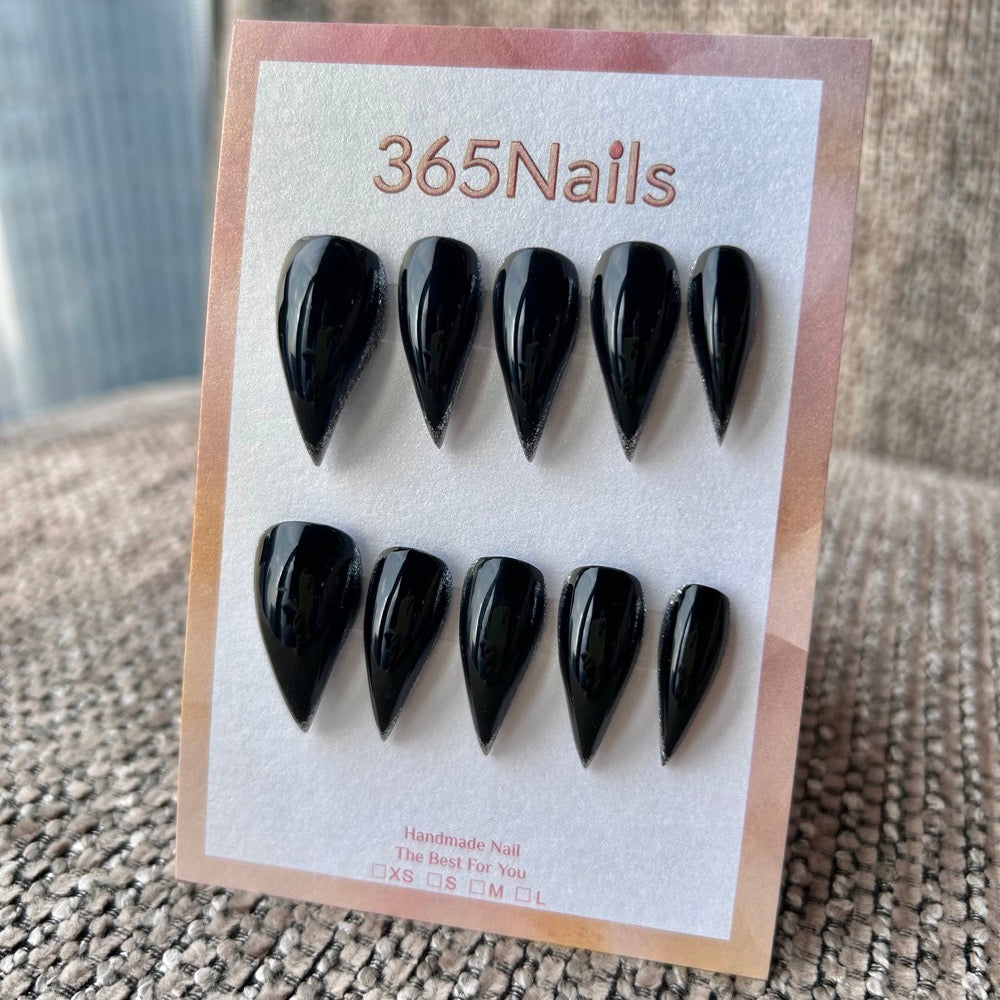 Midnight Shine Dragon Claw Stiletto Pure Glossy Black｜365Nails Premium Handmade Dragon Nail