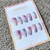 Ethereal Ink: "Aurora Mist" – Lilac & Ice Blue Gradient Marble with Silver Foil & Iridescent Glitter Almond Nails