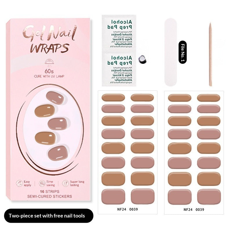 Semi-Cured Gel Nail Strips Pure Solid Glitter Glossy Design (MOQ=3)