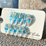Glacier Mermaid Tears Press On Nails｜Icy Blue Water Ripple Long Stiletto