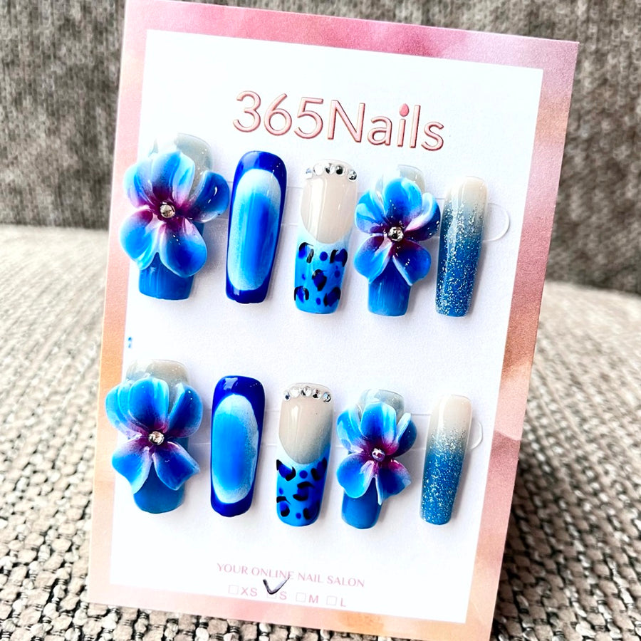365nails: "Aegean Dream" – 3D Floral Handmade Coffin Nails