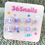 365nails: "Purple Galaxy Friends" – 3D Character Handmade Short Nails