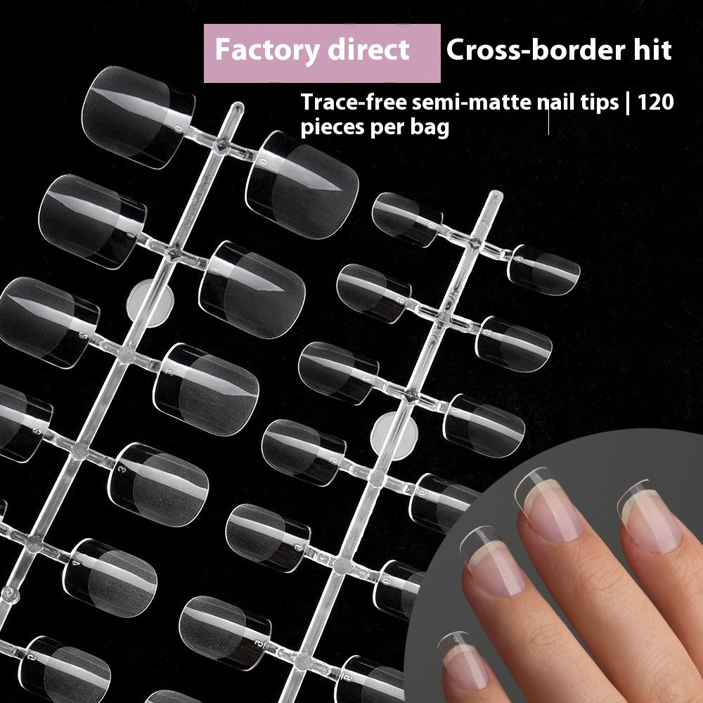 Nail Tips Semi-matte nail piece, short square, seamless, cut-free press on nails piece, short transparent full patch, manicure fake nail