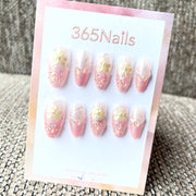 365nails: "Peach Blossom Dew" – 3D Floral Handmade Medium Almond Nails