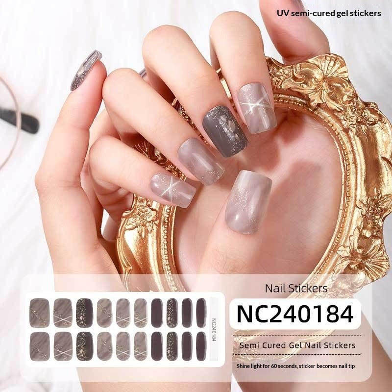 Semi-Cured Gel Nail Strips Foil Laser Gold Shimmer Glossy Set (MOQ=3)
