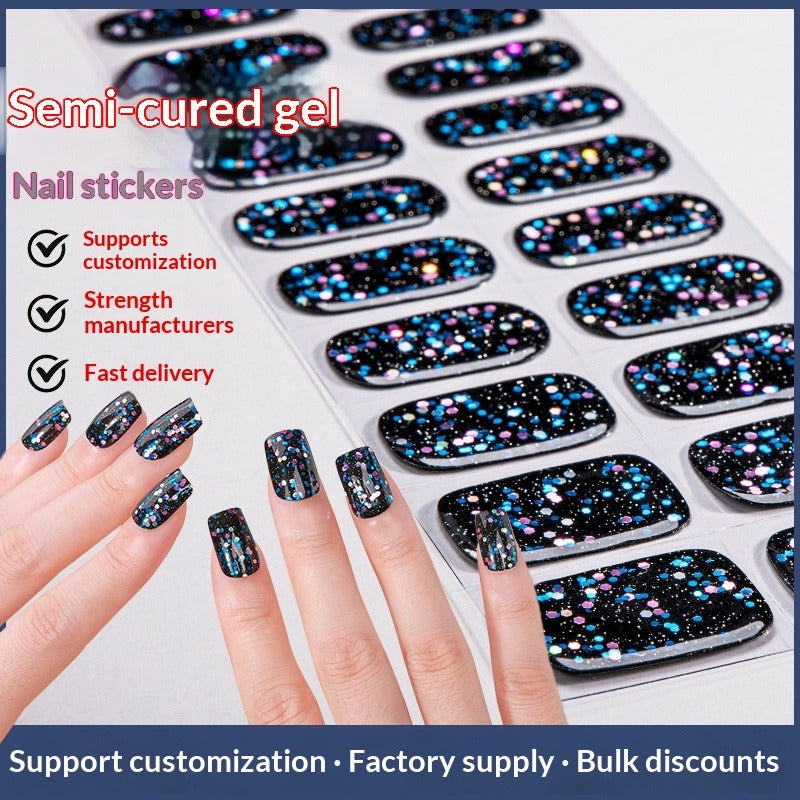Semi-Cured Gel Nail Strips Glitter Sparkle Pure Shimmer Medium Set (MOQ=3)
