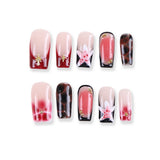 Red and Nude Press-On Nails with 3D White Floral and Gold Bead Details