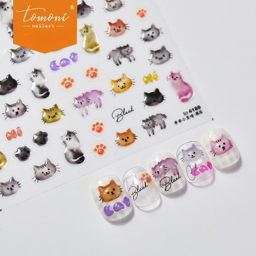 Cute Puppy & Kitten Nail Stickers – 5D Embossed Kawaii Pet Set