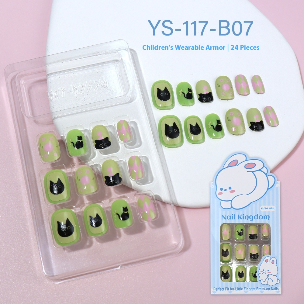 Children press on nails, cartoon 24-piece boxed finished product, sweet and cute children's removable fake nail patch manicure