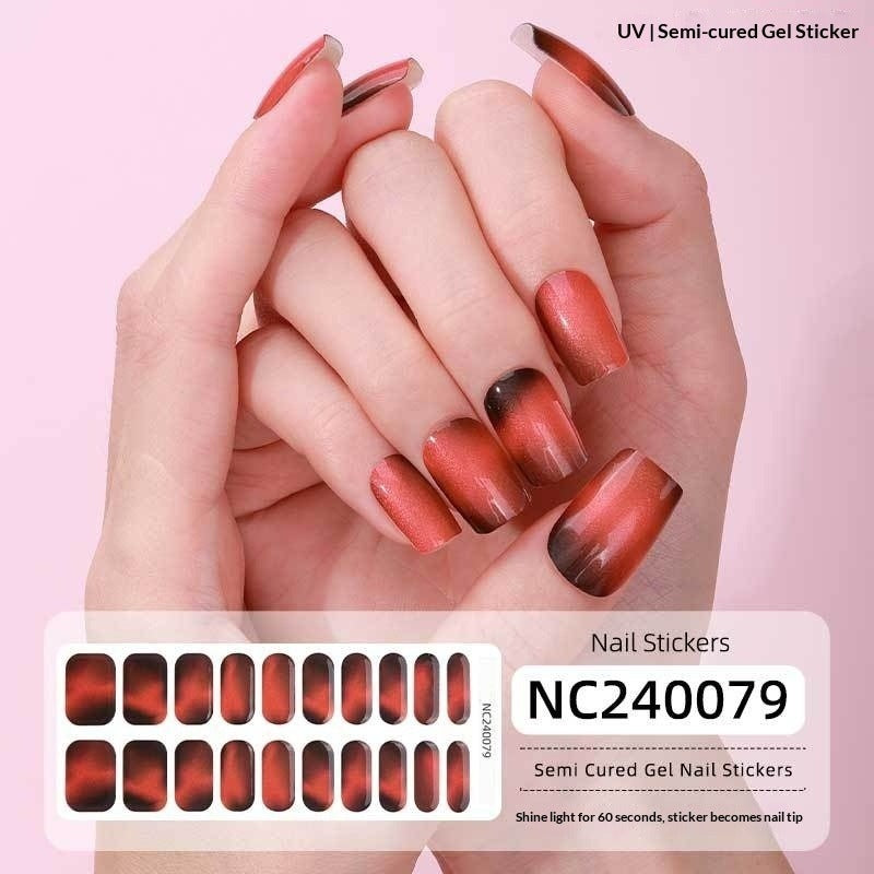 Semi-Cured Gel Nail Strips Sparkle Cat Eye Pearl Glossy Design (MOQ=3)