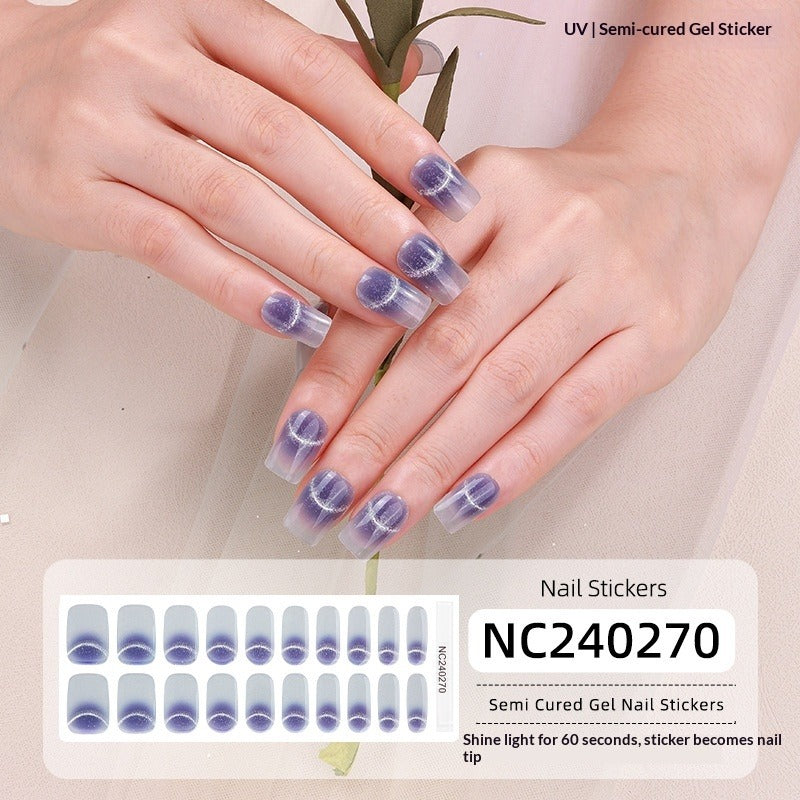 Semi-Cured Gel Nail Strips Sparkle Smiley Cat Eye Glossy Design (MOQ=3)