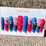 365nails: "Cosmic Candy" – 3D Star & Charm Handmade Long Coffin Nails