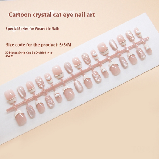 Nail Tips  prefabricated nail French press on nails Sweet love Chasing light cat eye nail Short T Nail art patch Diamond ｜365nails