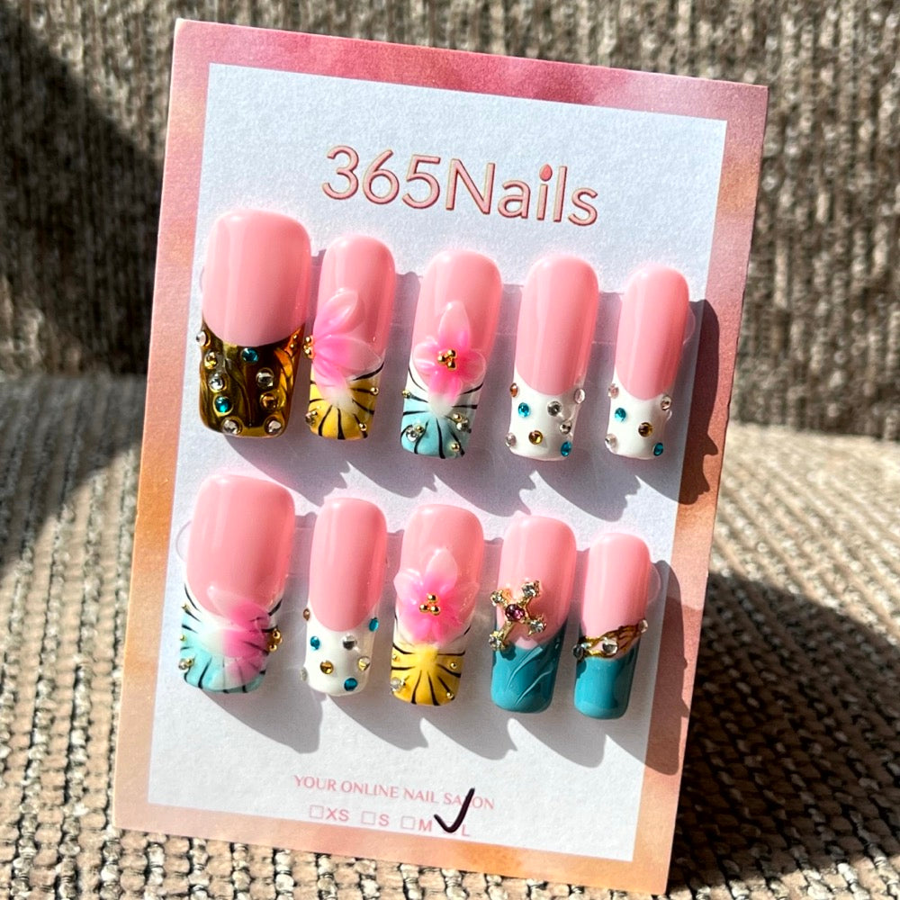 365nails: "Candy Kaleidoscope" – Mixed Media Eclectic Handmade Medium Almond Nails