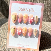365nails: "Sweetheart's Garden" – 3D Bow & Heart Handmade Almond Nails