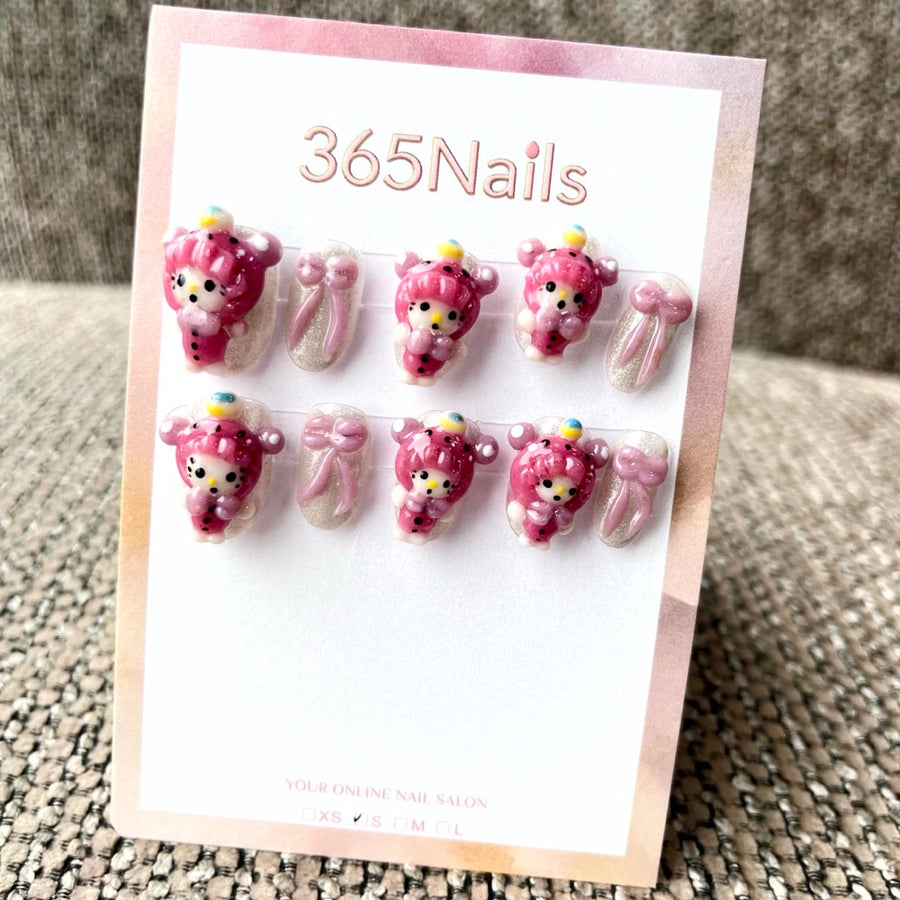 365nails: "Pink Sugar Dream" – 3D Bear & Bow Handmade Short Square Nails