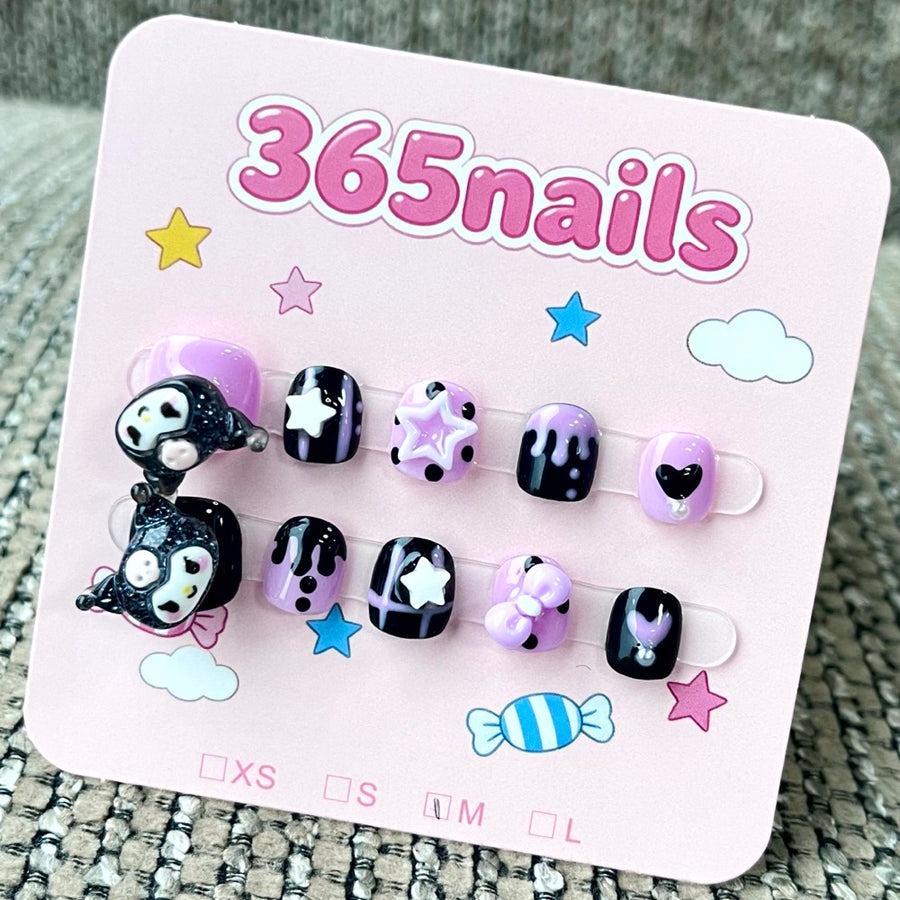 365nails: "Kuromi's Starry Night" – 3D Character Handmade Short Nails