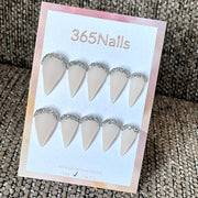 Silver Halo - Ivory Glitter Crescent Press-On Nails