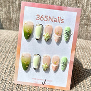 365nails: "Green Pink Starfish Shell Flower 3D" – Handmade Medium Stiletto Press-On Nails
